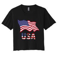 Usa Flag American United States Of America Women's Crop Top Tee