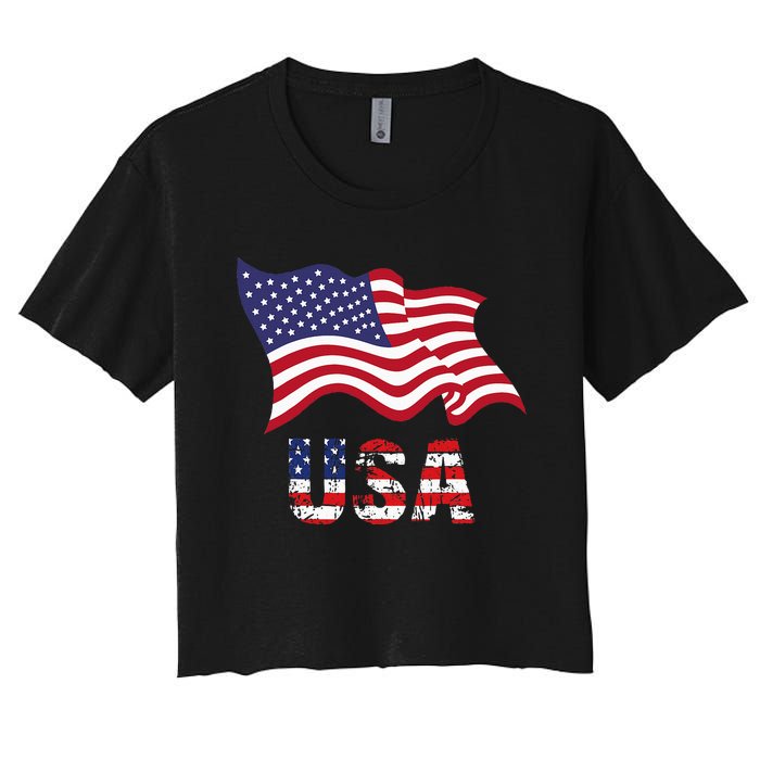 Usa Flag American United States Of America Women's Crop Top Tee