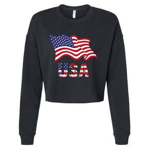 Usa Flag American United States Of America Cropped Pullover Crew