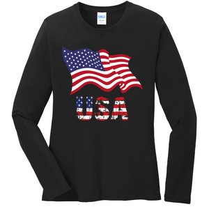 Usa Flag American United States Of America Ladies Long Sleeve Shirt