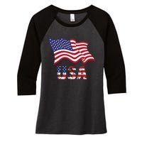 Usa Flag American United States Of America Women's Tri-Blend 3/4-Sleeve Raglan Shirt