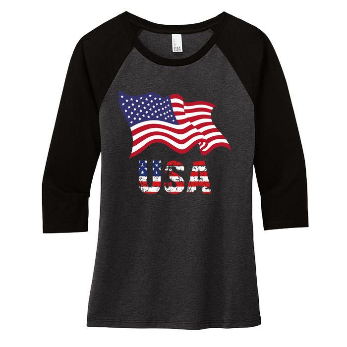 Usa Flag American United States Of America Women's Tri-Blend 3/4-Sleeve Raglan Shirt