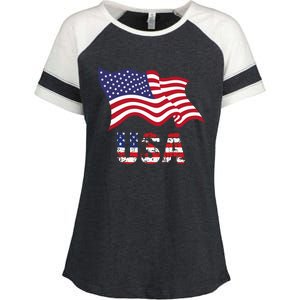 Usa Flag American United States Of America Enza Ladies Jersey Colorblock Tee