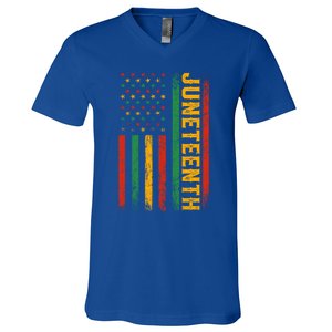 Usa Flag American African Juneteenth Black History Freedom Gift V-Neck T-Shirt