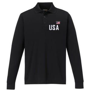 Usa Flag Alpine Skiing Pocket Nordic Ski Jersey Performance Long Sleeve Polo