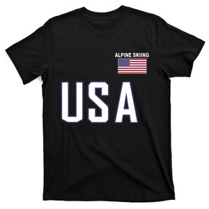 Usa Flag Alpine Skiing Pocket Nordic Ski Jersey T-Shirt