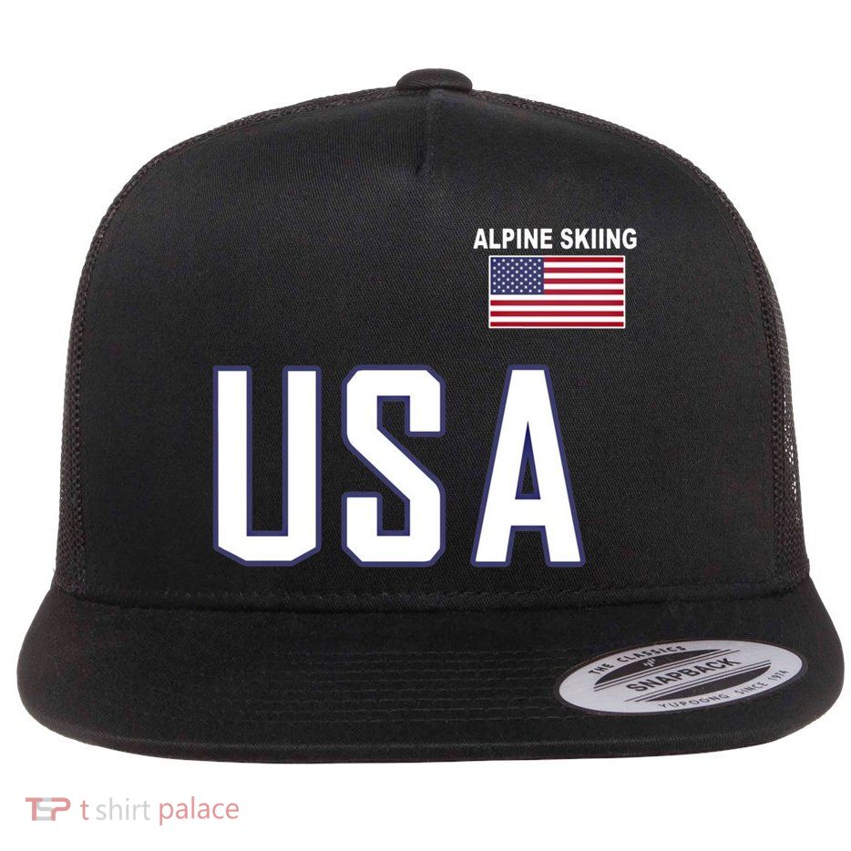 Usa Flag Alpine Skiing Pocket Nordic Ski Jersey Flat Bill Trucker Hat