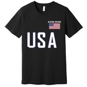 Usa Flag Alpine Skiing Pocket Nordic Ski Jersey Premium T-Shirt