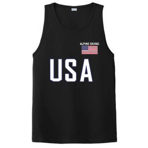 Usa Flag Alpine Skiing Pocket Nordic Ski Jersey PosiCharge Competitor Tank