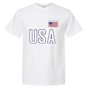 Usa Flag Alpine Skiing Pocket Nordic Ski Jersey Garment-Dyed Heavyweight T-Shirt