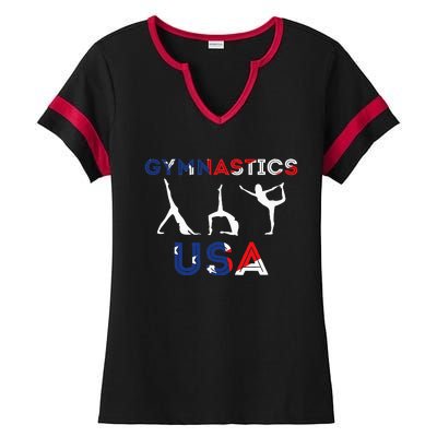 Usa Flag American Team Gymnastics America Gymnast Ladies Halftime Notch Neck Tee