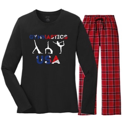 Usa Flag American Team Gymnastics America Gymnast Women's Long Sleeve Flannel Pajama Set 