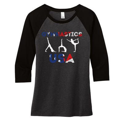 Usa Flag American Team Gymnastics America Gymnast Women's Tri-Blend 3/4-Sleeve Raglan Shirt