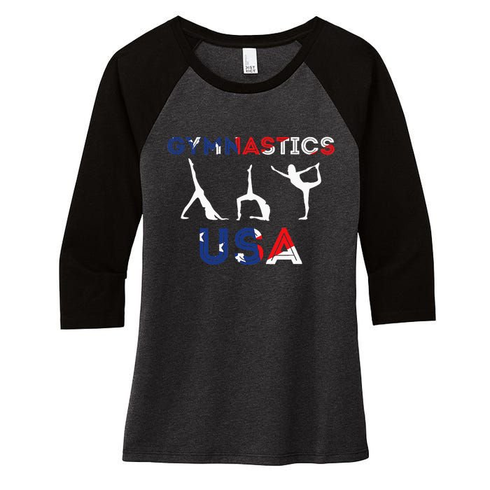 Usa Flag American Team Gymnastics America Gymnast Women's Tri-Blend 3/4-Sleeve Raglan Shirt