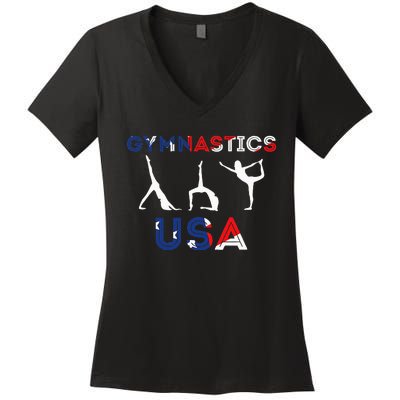 Usa Flag American Team Gymnastics America Gymnast Women's V-Neck T-Shirt