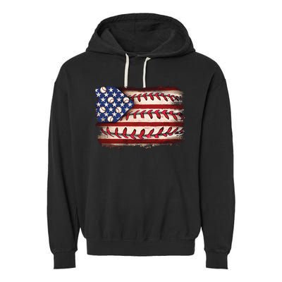 Usa Flag Baseball Patriotic American Garment-Dyed Fleece Hoodie