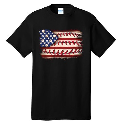 Usa Flag Baseball Patriotic American Tall T-Shirt