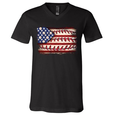 Usa Flag Baseball Patriotic American V-Neck T-Shirt