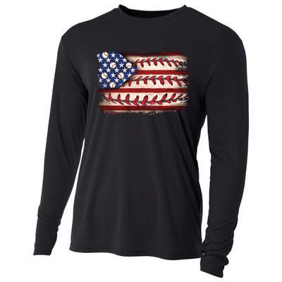 Usa Flag Baseball Patriotic American Cooling Performance Long Sleeve Crew