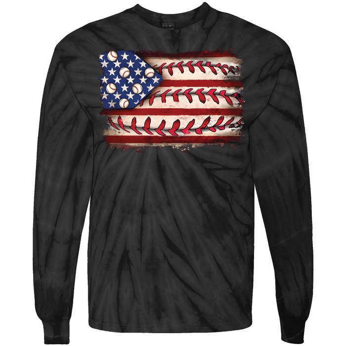 Usa Flag Baseball Patriotic American Tie-Dye Long Sleeve Shirt