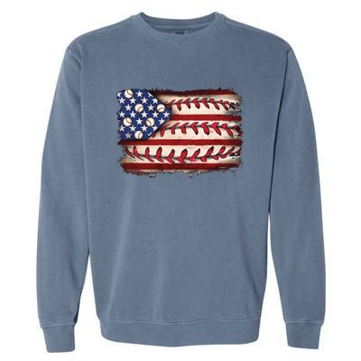 Usa Flag Baseball Patriotic American Garment-Dyed Sweatshirt