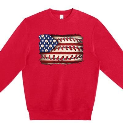 Usa Flag Baseball Patriotic American Premium Crewneck Sweatshirt