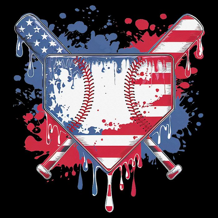 USA Flag Baseball Ice Cream Drip Baseball Home Plate Drip Bucket Hat