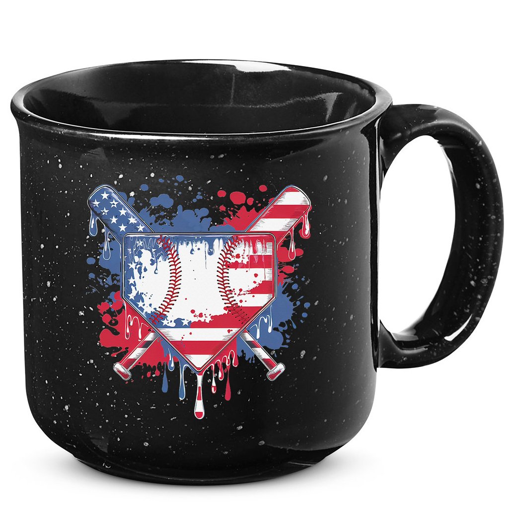 USA Flag Baseball Ice Cream Drip Baseball Home Plate Drip 15oz Campfire Ceramic Mug