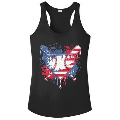 USA Flag Baseball Ice Cream Drip Baseball Home Plate Drip Ladies PosiCharge Competitor Racerback Tank
