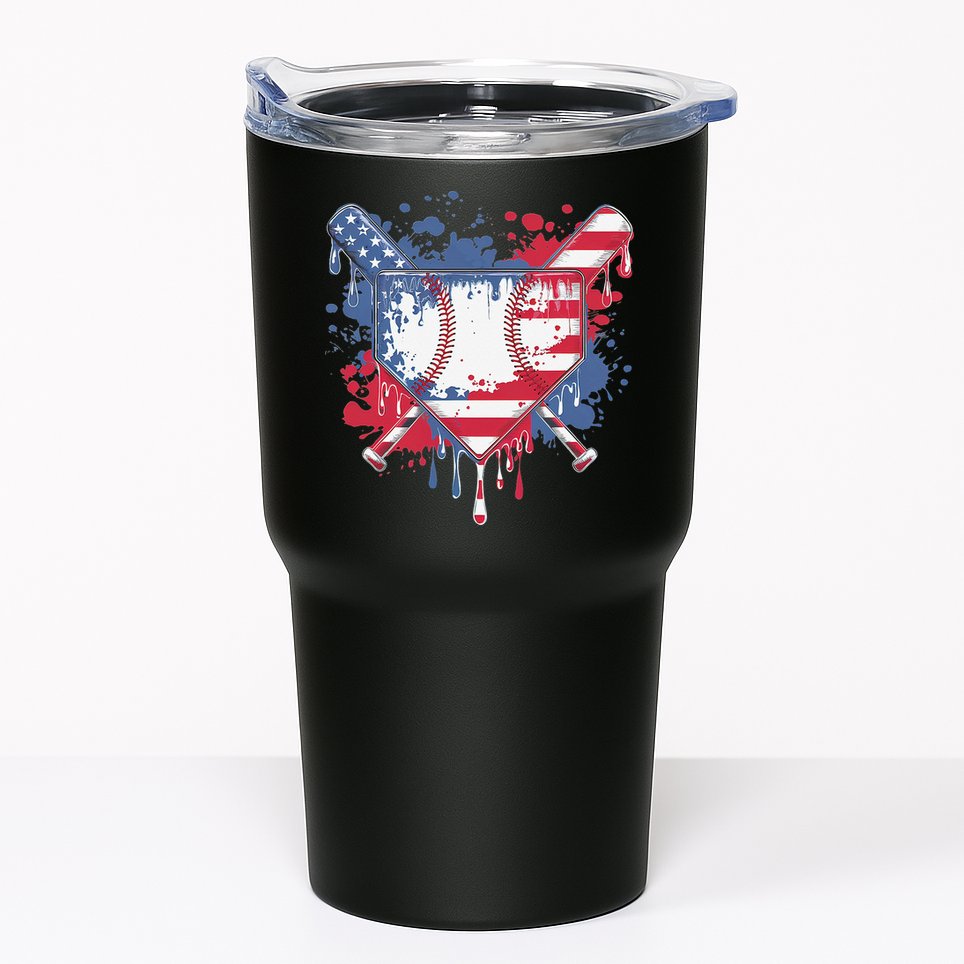 USA Flag Baseball Ice Cream Drip Baseball Home Plate Drip Tumbler