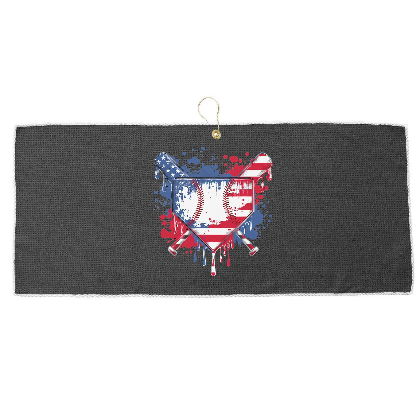 USA Flag Baseball Ice Cream Drip Baseball Home Plate Drip Large Microfiber Waffle Golf Towel