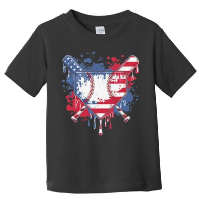USA Flag Baseball Ice Cream Drip Baseball Home Plate Drip Toddler T-Shirt