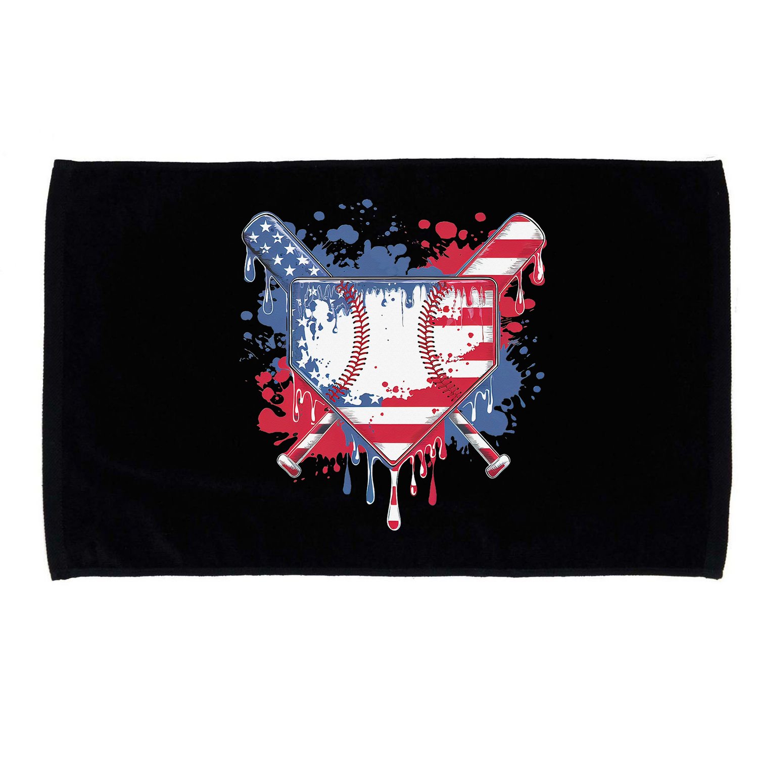 USA Flag Baseball Ice Cream Drip Baseball Home Plate Drip Microfiber Hand Towel