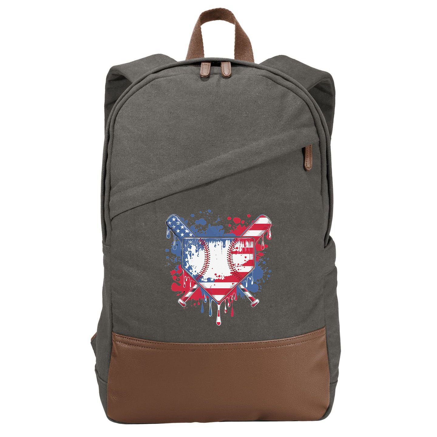 USA Flag Baseball Ice Cream Drip Baseball Home Plate Drip Cotton Canvas Backpack