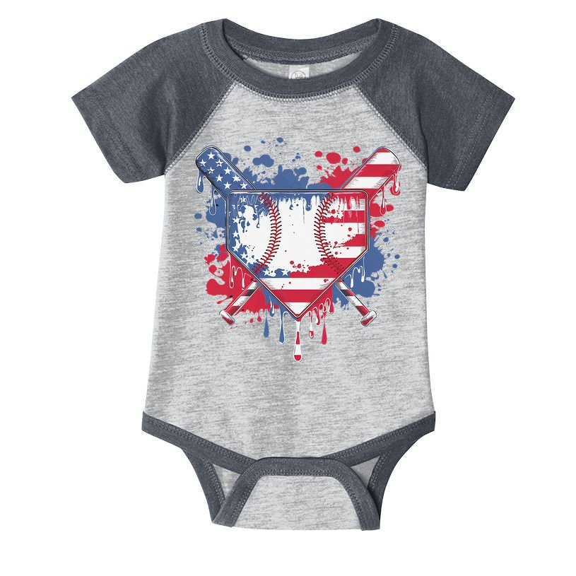 USA Flag Baseball Ice Cream Drip Baseball Home Plate Drip Infant Baby Jersey Bodysuit