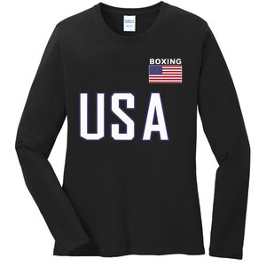 Usa Flag Boxing Cool Boxer Training Equipment Ladies Long Sleeve Shirt