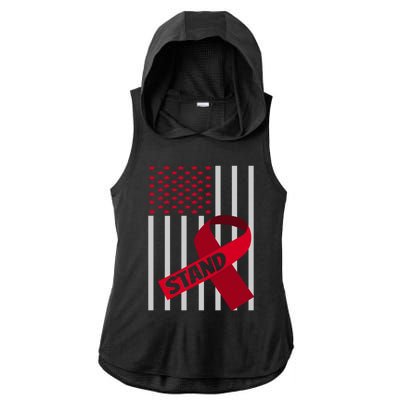 Usa Flag Burgundy Ribbon Products Brain Aneurysm Awareness Gift Ladies PosiCharge Tri-Blend Wicking Draft Hoodie Tank