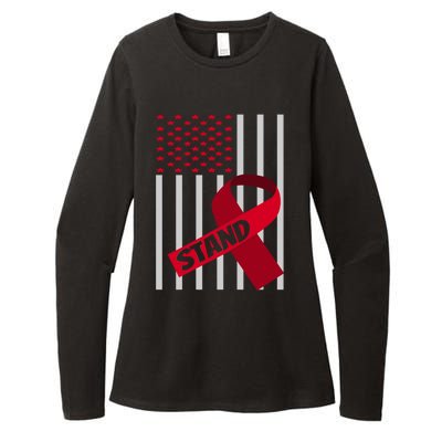 Usa Flag Burgundy Ribbon Products Brain Aneurysm Awareness Gift Womens CVC Long Sleeve Shirt