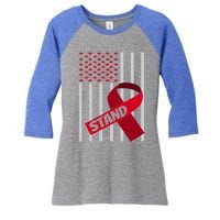 Usa Flag Burgundy Ribbon Products Brain Aneurysm Awareness Gift Women's Tri-Blend 3/4-Sleeve Raglan Shirt