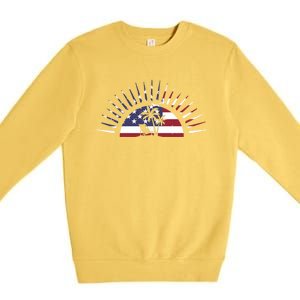 Usa Flag Beach Memorial Day Fun Veteran Tree Graphic Cute Gift Premium Crewneck Sweatshirt