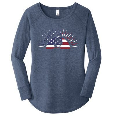 Usa Flag Beach Memorial Day Fun Veteran Tree Graphic Cute Gift Women's Perfect Tri Tunic Long Sleeve Shirt