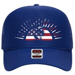 Usa Flag Beach Memorial Day Fun Veteran Tree Graphic Cute Gift High Crown Mesh Back Trucker Hat