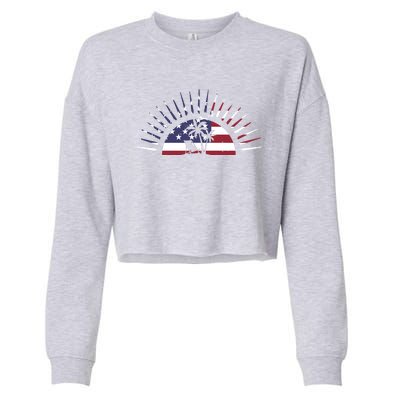 Usa Flag Beach Memorial Day Fun Veteran Tree Graphic Cute Gift Cropped Pullover Crew