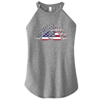 Usa Flag Beach Memorial Day Fun Veteran Tree Graphic Cute Gift Women’s Perfect Tri Rocker Tank