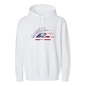 Usa Flag Beach Memorial Day Fun Veteran Tree Graphic Cute Gift Garment-Dyed Fleece Hoodie