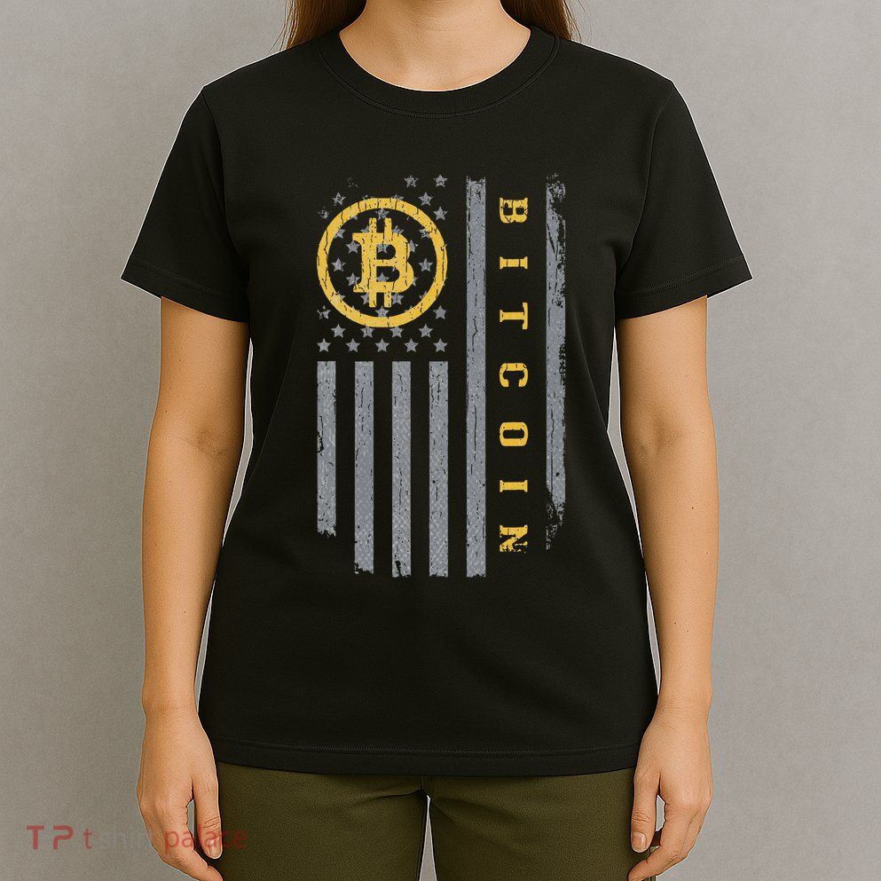 Usa Flag Bitcoin Distressed Digital Currency Btc Crypto Coin T-Shirt