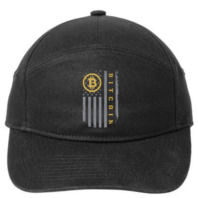 Usa Flag Bitcoin Distressed Digital Currency Btc Crypto Coin 7-Panel Snapback Hat