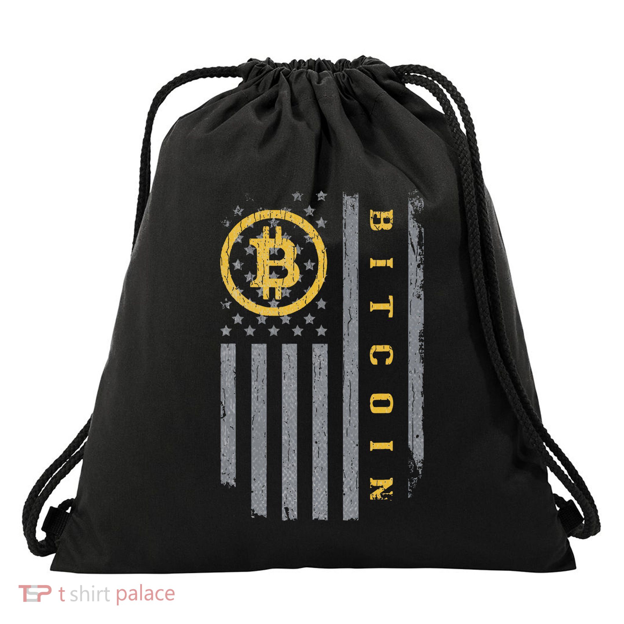 Usa Flag Bitcoin Distressed Digital Currency Btc Crypto Coin Drawstring Bag