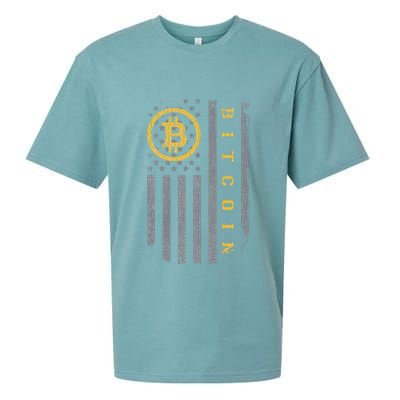 Usa Flag Bitcoin Distressed Digital Currency Btc Crypto Coin Sueded Cloud Jersey T-Shirt