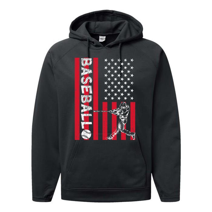 USA Flag Batter Baseball Player American Sport Baseball Performance Fleece Hoodie